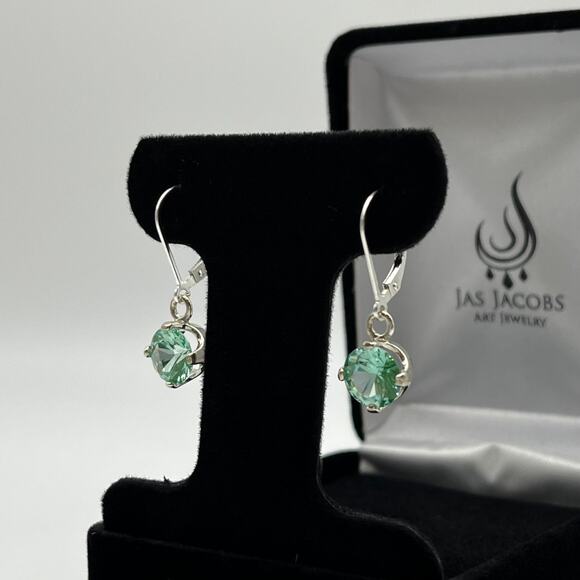 BEAUTIFUL 4ctw Sea Foam Green Spinel Earrings Sterling Silver Ice Green Gemstone - Picture 4 of 6